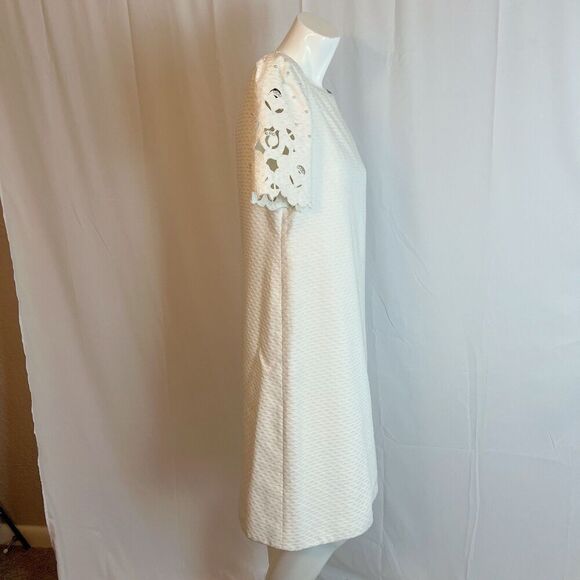 Vintage 1990s Mary McFadden Collection White Shift Dress Pearl Bridal Size 10 - Picture 4 of 7